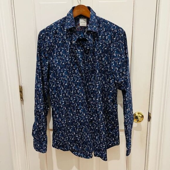 Paul Smith Current Blue White Floral AOP Cotton Mens Button Front Size 16.5 - Picture 1 of 16